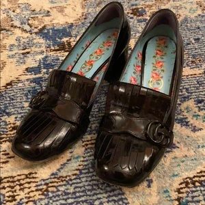 Black patent Gucci Marmont loafers